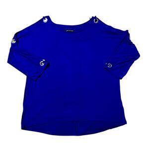 Cable & Gauge Royal Blue Grommet Cold-Shoulder Top Women’s XL Statement Blouse